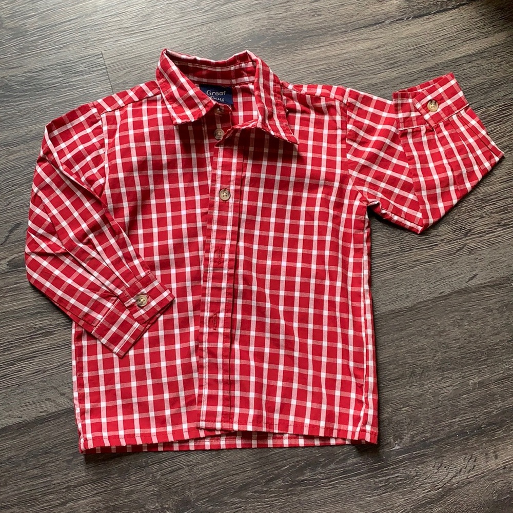 Red and White Plaid long Sleeve Button Down - 24m. NWOT.